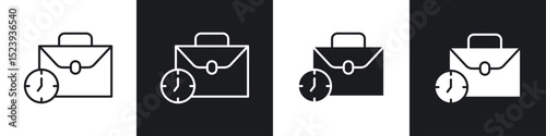 Office time icons collection in black and white filled and line versions
