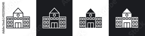 School icons collection in black and white filled and line versions