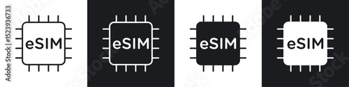 ESIM icons collection in black and white filled and line versions
