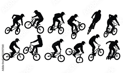 Bmx riders silhouette collection action poses and tricks