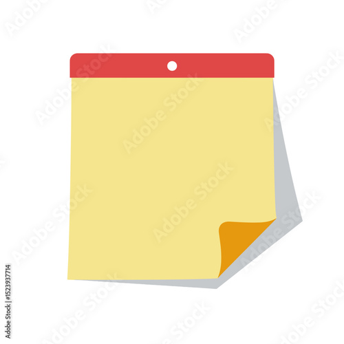 Blank Yellow Sticky Note with Red Header and Curled Corner for Reminders and Messages