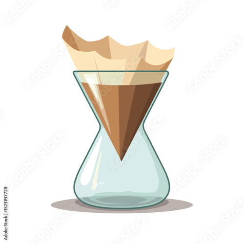 Pour Over Coffee Brewing Illustration with Filter and Glass Carafe, Coffee Making Process