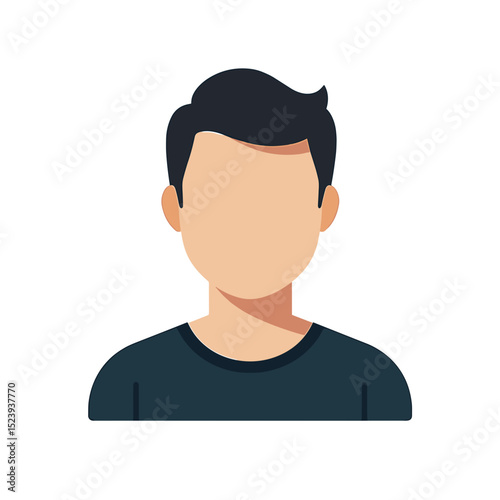 Flat Vector Illustration of a Man with Dark Hair and a Black Shirt on a White Background
