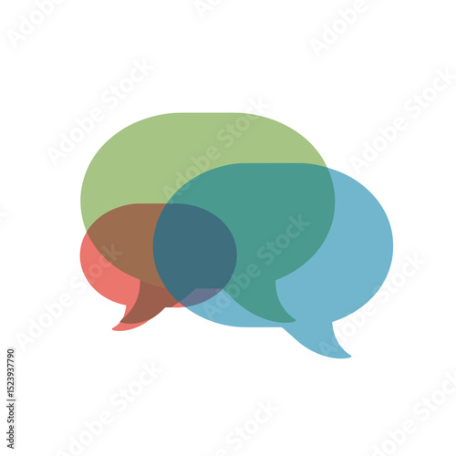 Overlapping Speech Bubbles in Blue, Green, and Red Representing Communication and Dialogue, Vector Illustration
