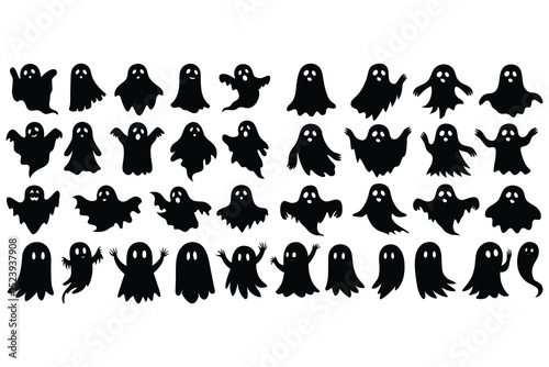 Cute Halloween Ghost Silhouette Vector Icon Set