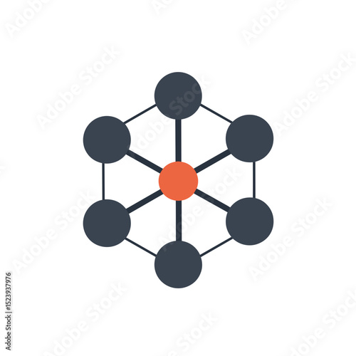 Abstract Network Connection Illustration with Central Orange Node and Surrounding Dark Nodes Connected by Lines on White Background