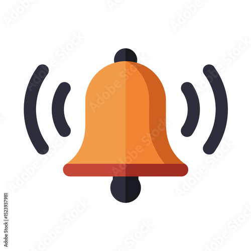 Vibrant Flat Design Illustration of a Ringing Bell with Sound Waves Emanating from It