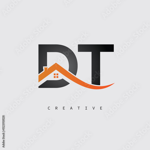 DT Real Estate Creative Logo – Minimalist House Roof Monogram for Property, Realtor & Construction Branding