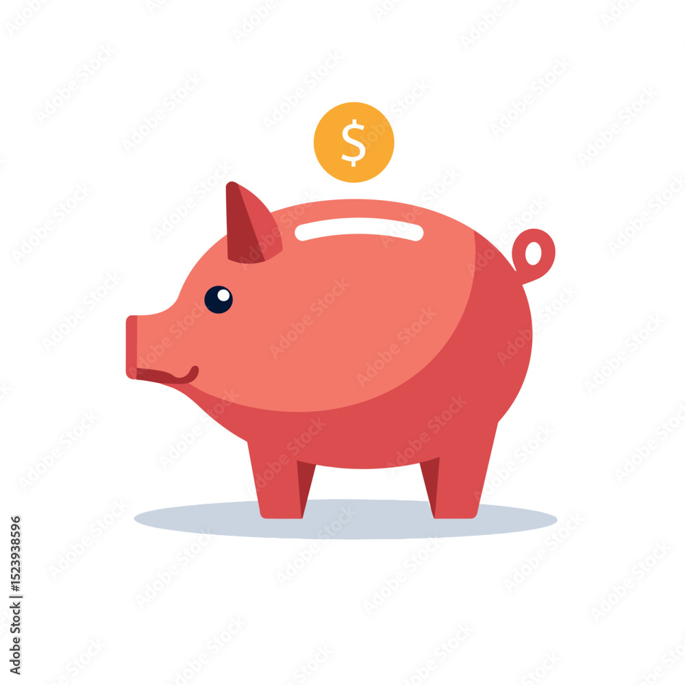 Obraz premium Illustration of a Red Piggy Bank with a Golden Dollar Coin, Representing Savings and Financial Planning