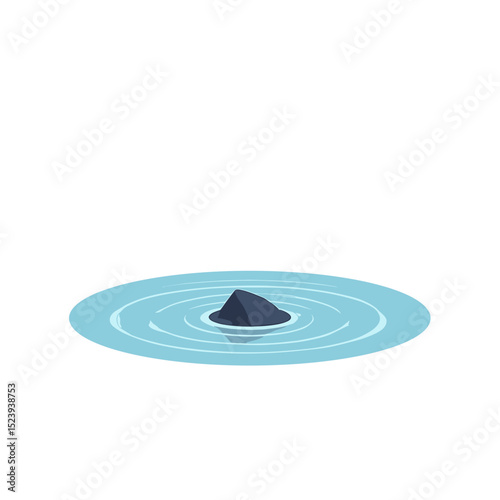 Minimalist Illustration of a Shark Fin Emerging from Calm Blue Water with Ripples