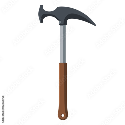 Illustration of a Claw Hammer with a Gray Head, Silver Shaft, and Wooden Handle