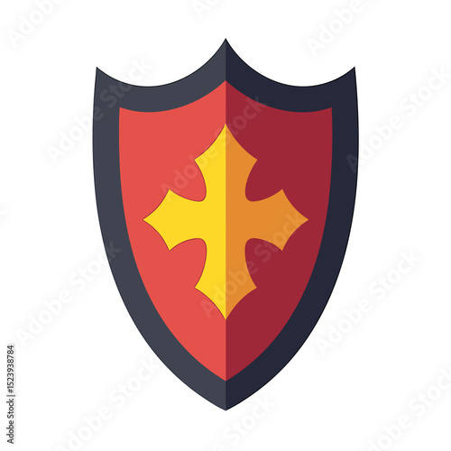 Red and Gold Shield with Cross Vector Illustration for Medieval or Religious Symbolism