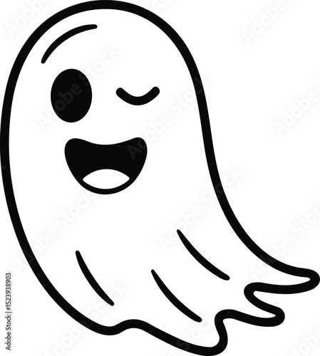 Winking Ghost Line Art Vector – Cute Halloween Spirit Illustration
