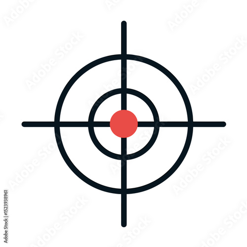 Simple Target Icon with Red Center and Black Rings and Crosshairs Illustration for Graphic Design and Presentations
