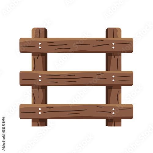 Illustration of a Rustic Wooden Fence Section with Three Rails and Visible Wood Grain