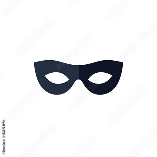 Simple Black Masquerade Mask Icon for Costume Party or Anonymous Identity, Flat Vector Illustration