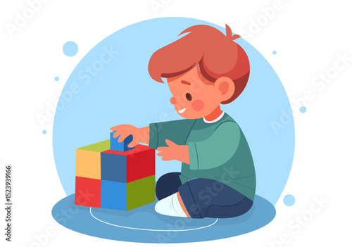 A boy is playing with toy blocks.