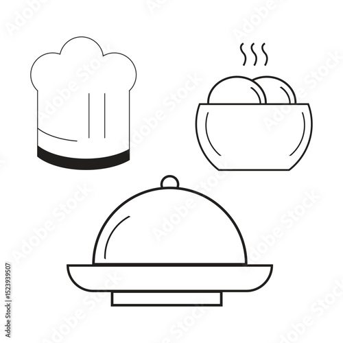 Unique and customize new vector chef hat, covered dish, and ice cream design illustration  | Fully white background and eye catching design. 