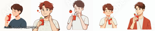 vector young man drinking tomato juice