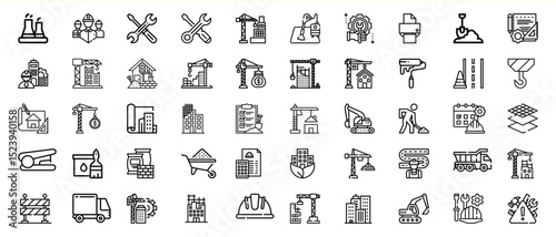 Construction icons set building industry engineering symbols
