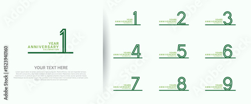 logo anniversary set. green color with long line on white background for special event