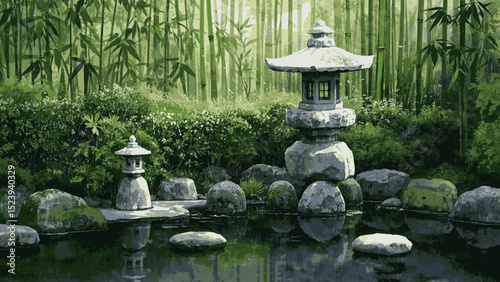 Karesansui Essence Japanese rock garden isolated watercolor vector illustration svg