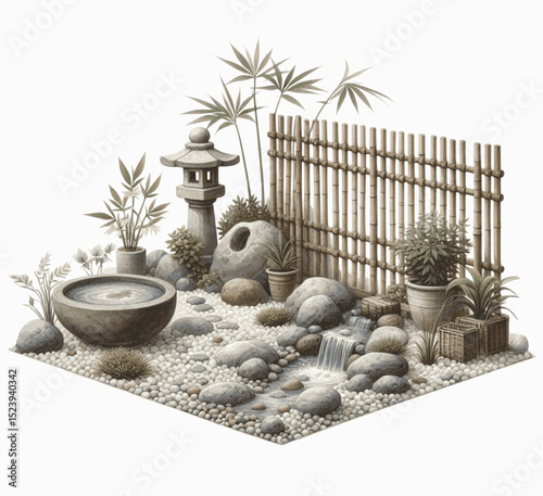 Enso Sand Japanese rock garden isolated watercolor vector illustration svg