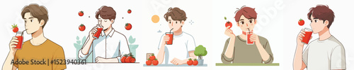 vector young man drinking tomato juice