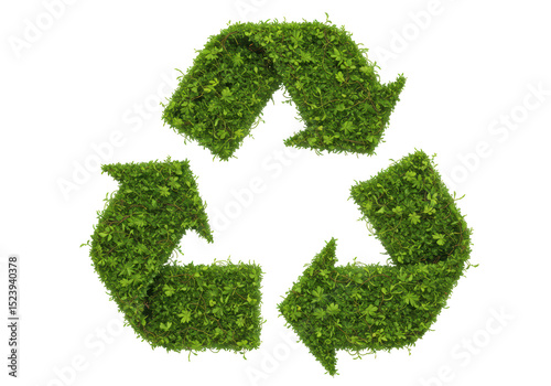 Isolated Green Recycling Symbol Made of Leaves and Vines