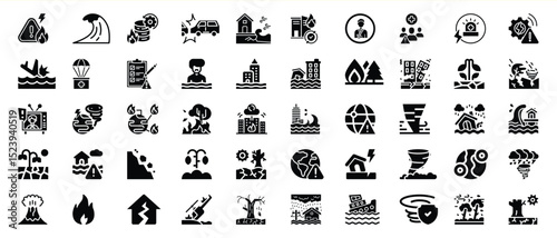 Natural disaster icons set emergency response safety