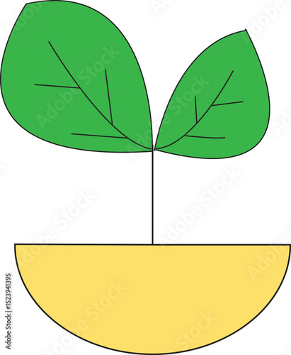 Flat Minimalist Green Seedling Vector Growing in Yellow Pot, Perfect for Eco, Botanical, Organic, and Nature Projects