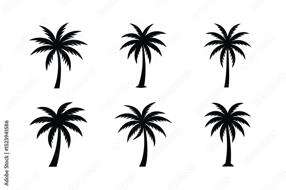 Fototapeta premium Palm Tree Silhouette Icon Set vector illustration