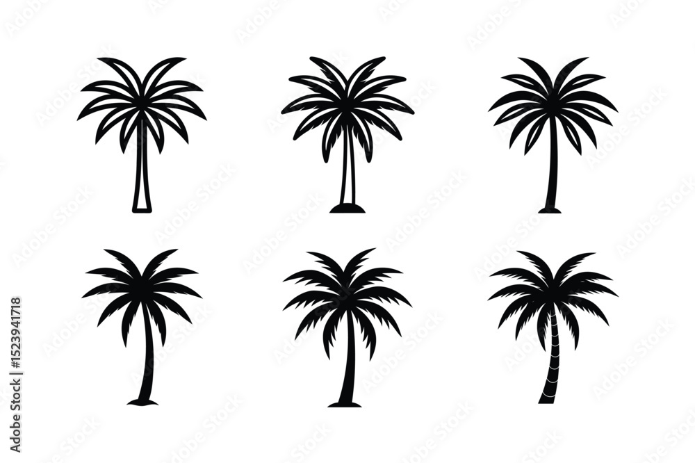 Fototapeta premium Palm Tree Silhouette Icon Set vector illustration