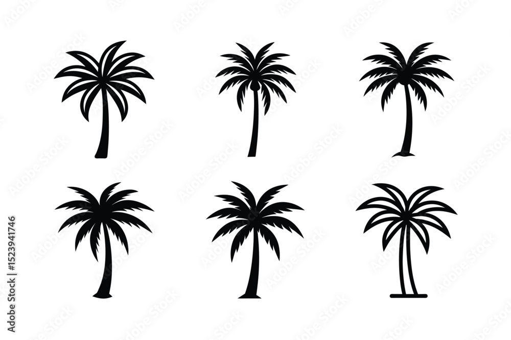 Fototapeta premium Palm Tree Silhouette Icon Set vector illustration