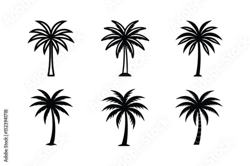 Palm Tree Silhouette Icon Set vector illustration