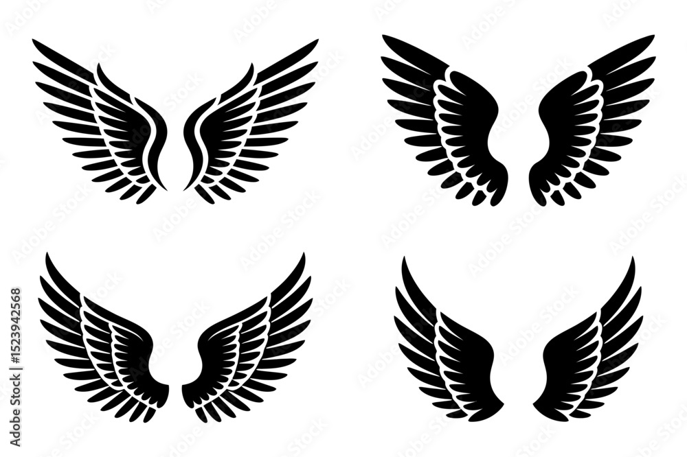 Fototapeta premium Angel wings vector set illustration black design