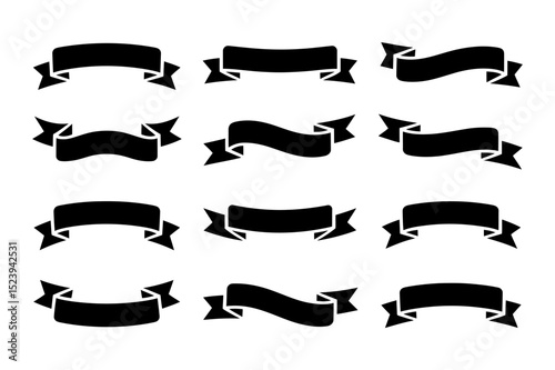 Black banner vector set decorative ribbon design