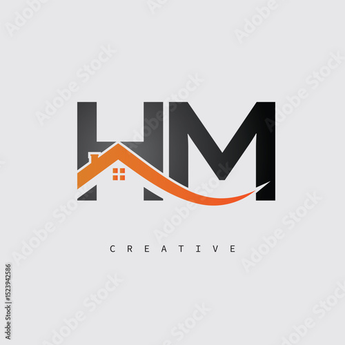 HM Real Estate Creative Logo – Minimalist House Roof Monogram for Property, Realtor & Construction Branding	
