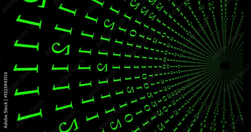 Abstract binary code forms a digital tunnel perspective effect.