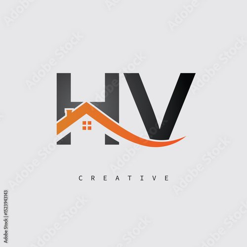 HV Real Estate Creative Logo – Minimalist House Roof Monogram for Property, Realtor & Construction Branding	
