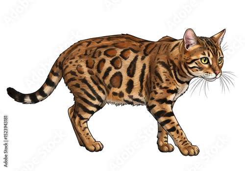 Isolated Bengal Cat Walking with Striking Rosettes