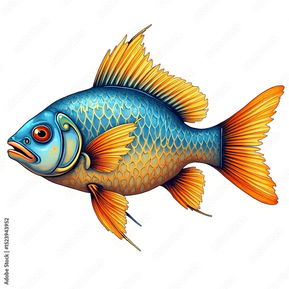 Fototapeta premium Detailed Vintage Vector Fish on White Background