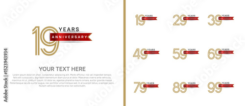 logo anniversary set. brown color with red ribbon on white background for special event