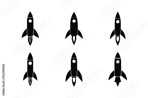 Rocket Silhouette Icon Set vector illustration