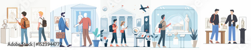 vector of young man visiting museum