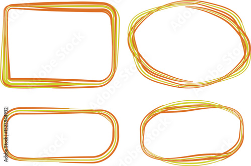 orange yellow colorful abstract scribble outline hand drawn frames set
