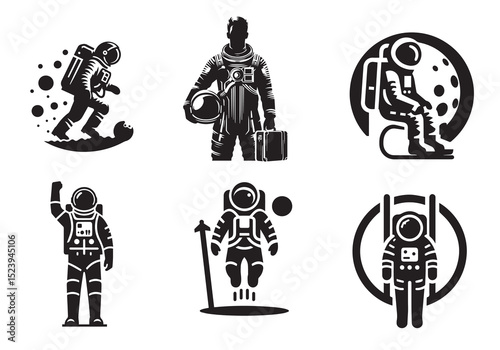 Astronaut Silhouette Vector Set