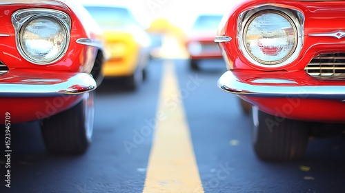Vintage automobile elegance, highlighting classic car design and symmetrical composition