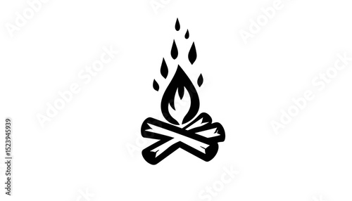 Campfire burning on logs with flame and drops