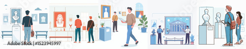 vector of young man visiting museum
